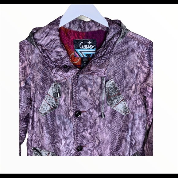 CUSTO BARCELONA Animal Print Waterproof Jacket With Hood & Pockets Purple Medium - Picture 6 of 11